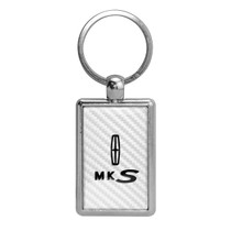 Lincoln MKS White Carbon Fiber Backing Brush Rectangle Metal Key Chain