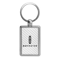 Lincoln Navigator White Carbon Fiber Backing Brush Rectangle Metal Key Chain