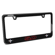 Ford Mustang GT 5.0 Outline in Red Dual Logo Black Real Carbon Fiber License Plate Frame