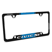 Honda Civic Si Blue Racing Stripe Black Real Carbon Fiber 50 States License Plate Frame