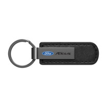 Ford Focus Gunmetal Black Metal Plate PU Leather Strap Key Chain