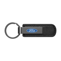 Ford Logo Gunmetal Black Metal Plate PU Leather Strap Key Chain