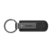 Ford Mustang Script Gunmetal Black Metal Plate PU Leather Strap Key Chain