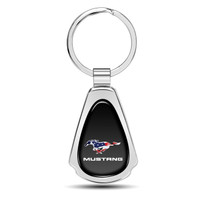 Ford Mustang Pony in USA Flag Black Dome Chrome Metal Teardrop Key Chain