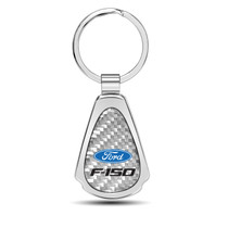 Ford F-150 Real Silver Dome Carbon Fiber Chrome Metal Teardrop Key Chain