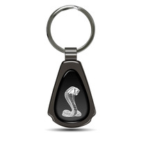 Ford Mustang Cobra Black Dome Dark Gunmetal Metal Teardrop Key Chain