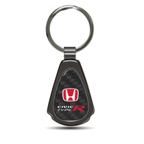 Honda Red Civic Type-R Real Carbon Fiber Gunmetal Black Metal Teardrop Key Chain
