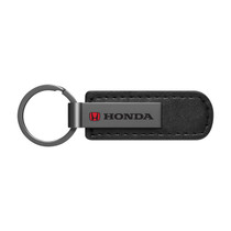 Honda Logo in Red Gunmetal Black Metal Plate PU Leather Strap Key Chain