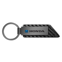 Honda Blue Logo Gunmetal Black Gray Metal Plate Carbon Fiber Texture Leather Key Chain