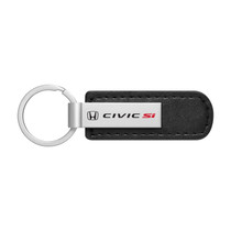 Honda Civic Si Silver Metal Black PU Leather Strap Key Chain
