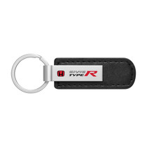 Honda Red Logo Civic Type-R Silver Metal Black PU Leather Strap Key Chain