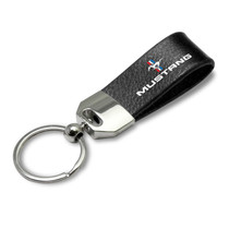 Ford Mustang Tri-Bar Large Genuine Black Leather Loop Strap Key Chain