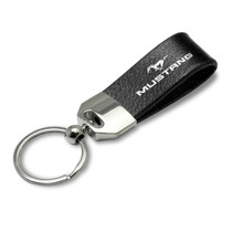 Ford Mustang Large Genuine Black Leather Loop Strap Key Chain