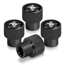Ford Mustang Tri-Bar in Black on Black Aluminum Tire Valve Stem Caps