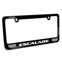Cadillac Escalade Dual Crest Logo in Full-Color Black Metal License Plate Frame