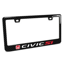 Honda Red Logo Civic Si Black Real Carbon Fiber ABS Plastic License Plate Frame