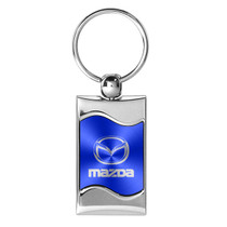 Mazda Logo Blue Spun Brushed Metal Key Chain