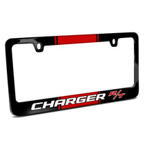 Dodge Charger R/T Racing Stripe Black Metal License Plate Frame
