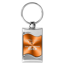 Ford Mustang 5.0 Orange Spun Brushed Metal Key Chain, Licensed