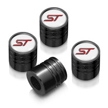 Ford Focus ST in White on Black Aluminum Cylinder-Style Tire Valve Stem Caps