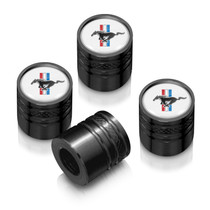 Ford Mustang Tri-Bar White on Black Aluminum Cylinder-Style Tire Valve Stem Caps