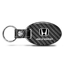 Honda Accord Real Carbon Fiber Large Oval Shape with Black Leather Strap Key Chain
