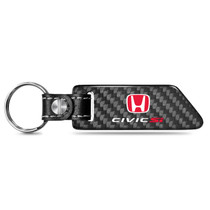 Honda Civic Si Red Logo Real Carbon Fiber Blade Style Black Leather Strap Key Chain