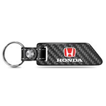 Honda Red Logo Real Carbon Fiber Blade Style with Black Leather Strap Key Chain