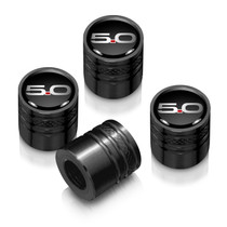 Ford Mustang 5.0 in Black on Black Aluminum Cylinder-Style Tire Valve Stem Caps