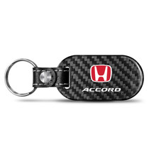 Honda Red Logo Accrod 100% Real Black Carbon Fiber Tag Style Key Chain