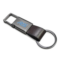 Ford Focus RS Brown Leather Strap Gunmetal Pull-out Metal Key Chain