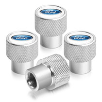 Ford Logo in White on Silver Chrome Aluminum Tire Valve Stem Caps