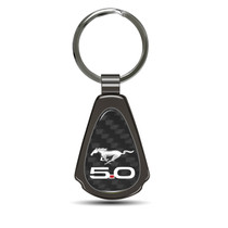 Ford Mustang 5.0 Real Black Carbon Fiber Gunmetal Black Metal Teardrop Key Chain