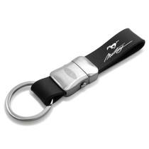 Ford Mustang Script Genuine Black Leather Strap Detachable Key Chain