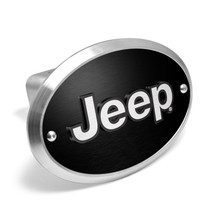 Jeep 3D Logo on Black Oval Billet Aluminum 2 inch Tow Hitch Cover