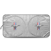 Ford Mustang Tri-Bar Logo Universal Fit One-Piece Easy Folding Silver Reflective Fabric Windshield Sun Shade (size: 64"x 32")