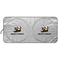 Dodge Scat-Pack Full Color Logo Universal Fit One-Piece Easy Folding Silver Reflective Fabric Windshield Sun Shade (size: 64"x 32")