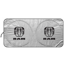 RAM New Logo Universal Fit One-Piece Easy Folding Silver Reflective Fabric Windshield Sun Shade (size: 75.5"x 37.5")