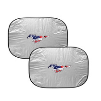 Ford Mustang Pony in USA Flag Dual Panels Easy Folding Windshield Sun Shade