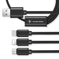 Ford Mustang Tri-Bar 3 in 1 Black 4 Ft Premium Multi Charging Cord USB Cable