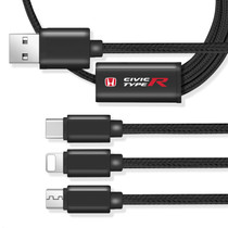 Civic Type-R Red 3 in 1 Black 4 Ft Multi Charging Cord USB Cable, Type-C, iOS