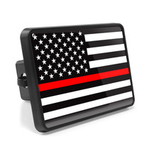 American Flag Thin Red Line (Firefighters) UV Graphic Metal Face-Plate on ABS Plastic 2 inch Tow Hitch Cover