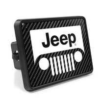 Jeep Grill UV Graphic Carbon Fiber Look Metal Face-Plate on ABS Plastic 2 inch Tow Hitch Cover