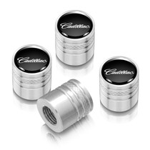Cadillac Script Nameplate in Black on Shining Silver Aluminum Cylinder-Style Tire Valve Stem Caps