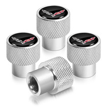 Chevrolet Corvette C7 Logo Black on Shining Silver Aluminum Tire Valve Stem Caps