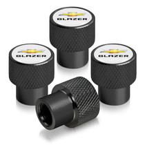 Chevrolet Blazer Dual Logo in White on Black Aluminum Tire Valve Stem Caps