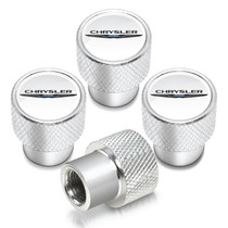 Chrysler Logo in White on Shining Silver Aluminum Tire Valve Stem Caps