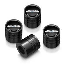 Chrysler Logo in Black on Black Aluminum Cylinder-Style Tire Valve Stem Caps