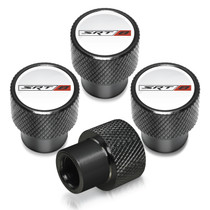 SRT-8 Logo in White on Black Aluminum Tire Valve Stem Caps for Dodge Jeep RAM