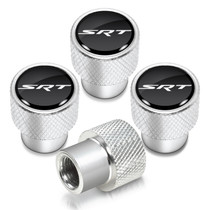 SRT Logo in Black on Shining Silver Aluminum Tire Valve Stem Caps for Dodge Jeep